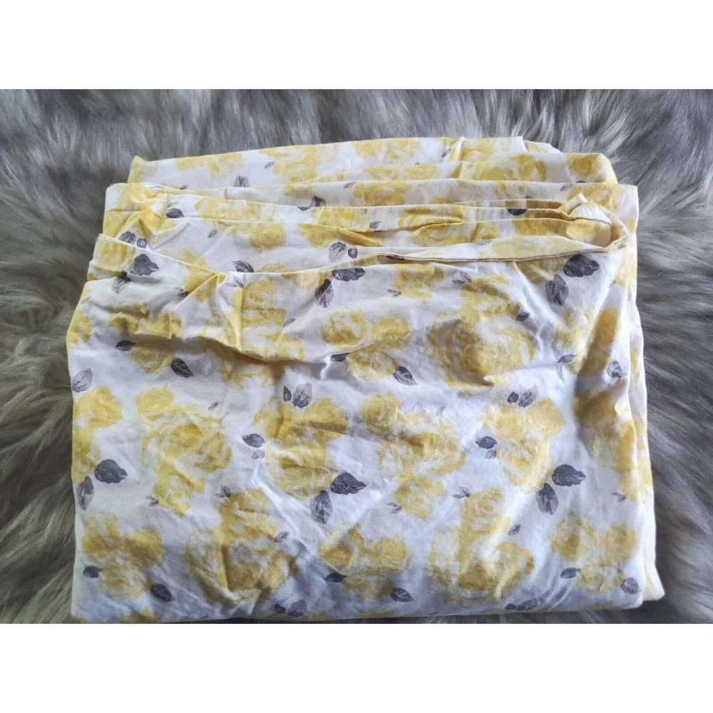 Emily & Merritt Queen Size Floral Yellow Gray Cotton Flat Sheet 97